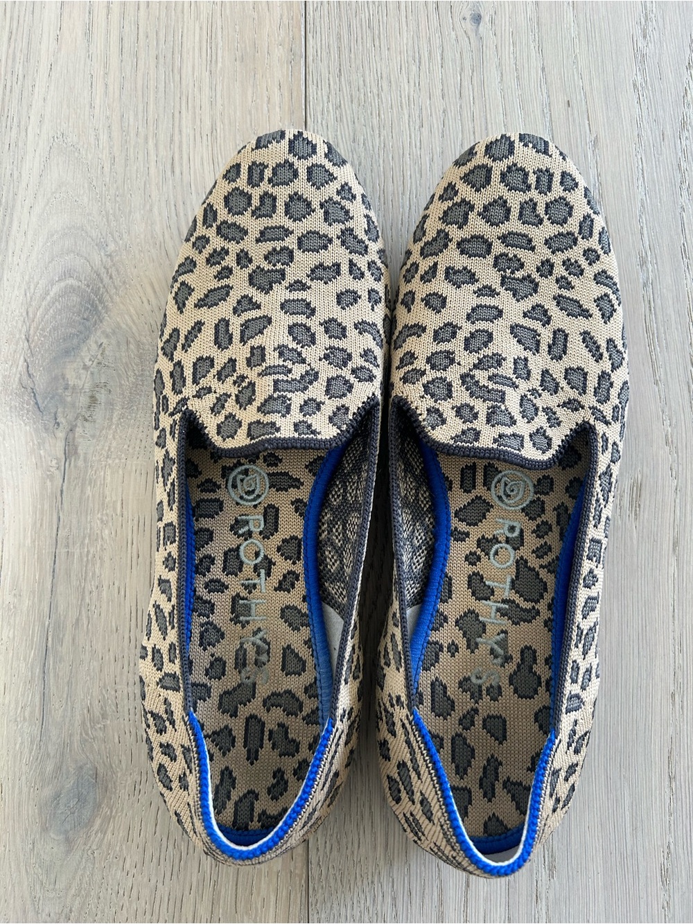 Rothy's Leopard-Print Slip-On Flats with Blue Trim